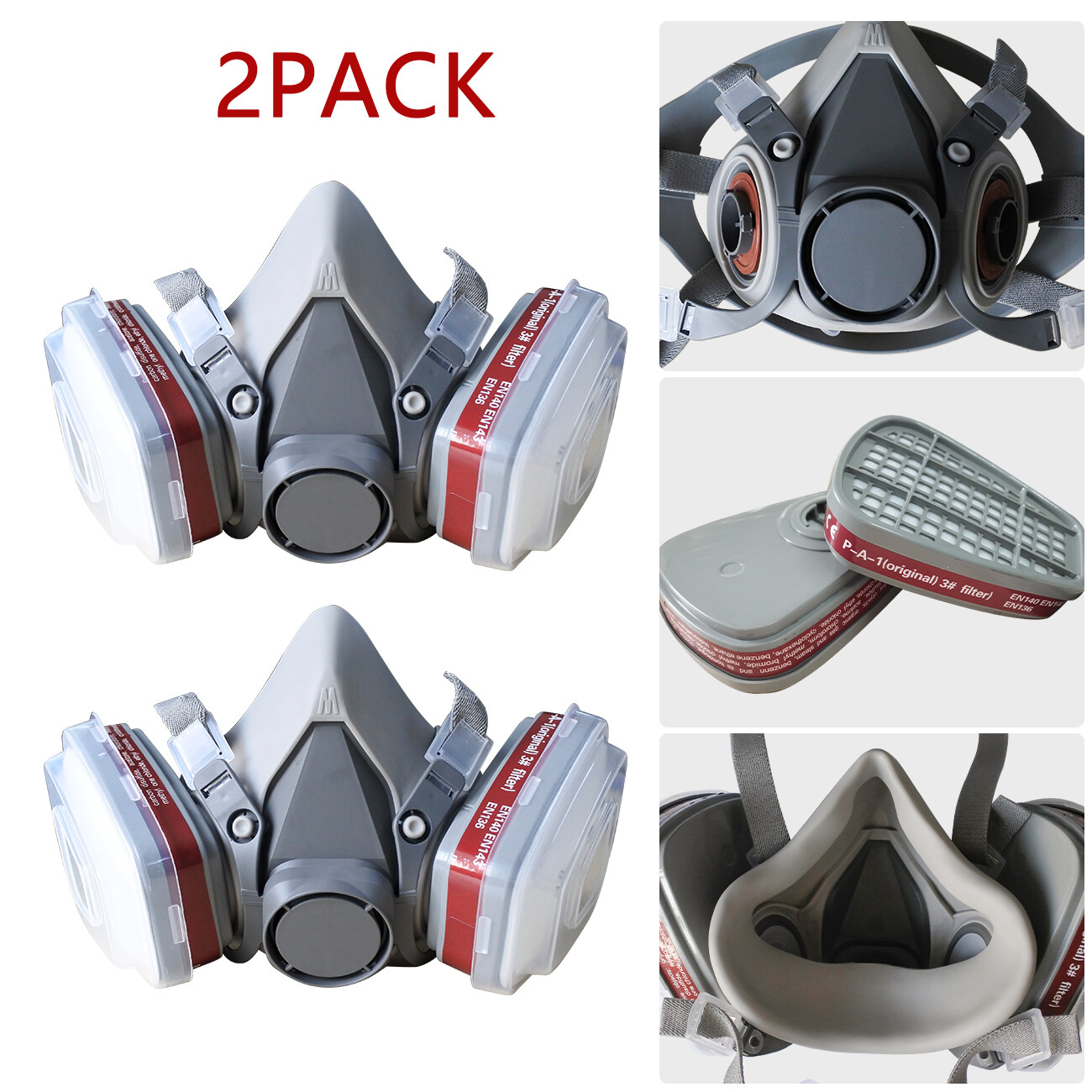 2x Reusable Half Face Mask Respirator for Painting Spray Welding Dust Facepiece