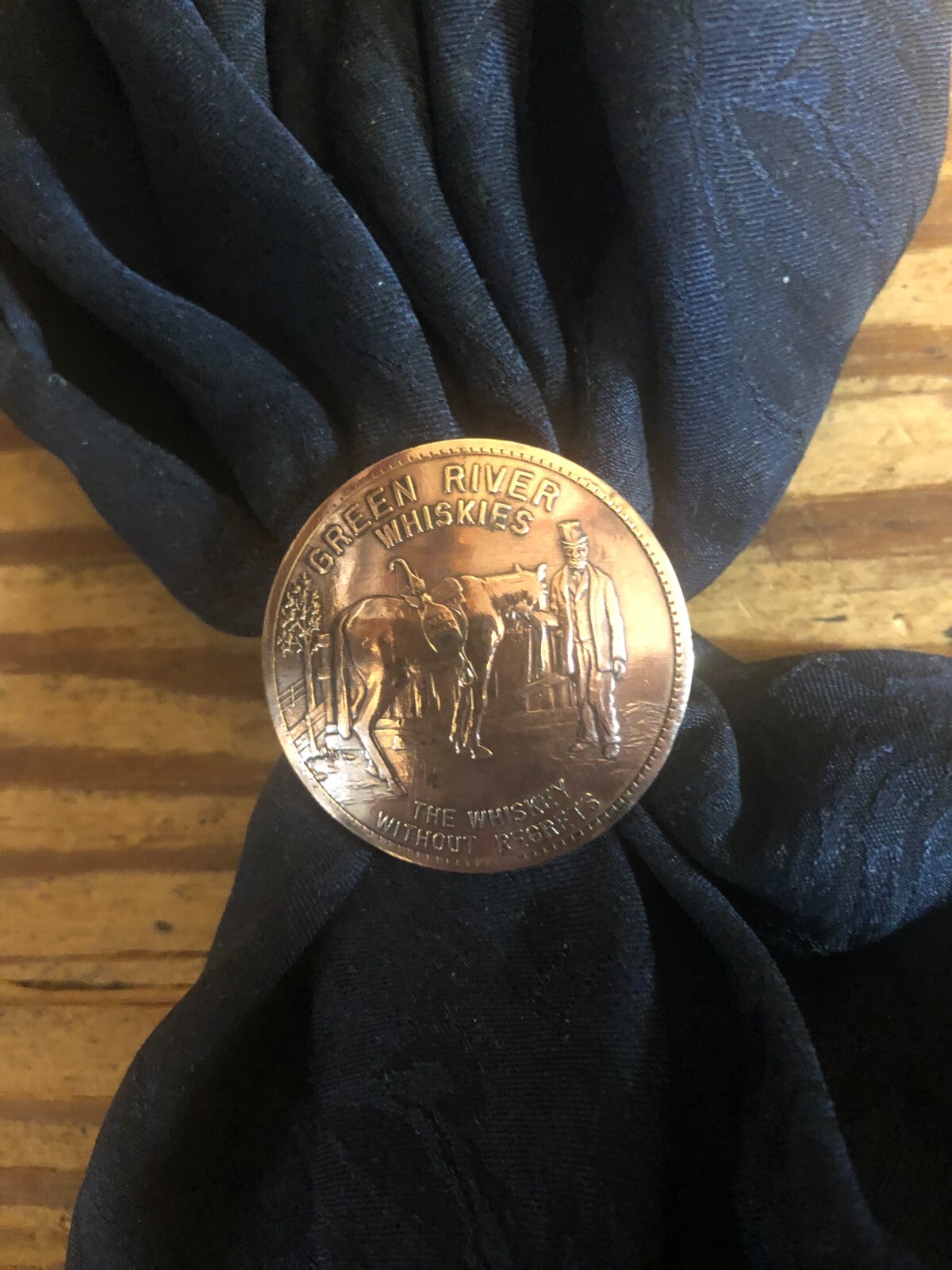 Scarf Slide / Wild Rag Slide: Green River Whiskies token, Copper