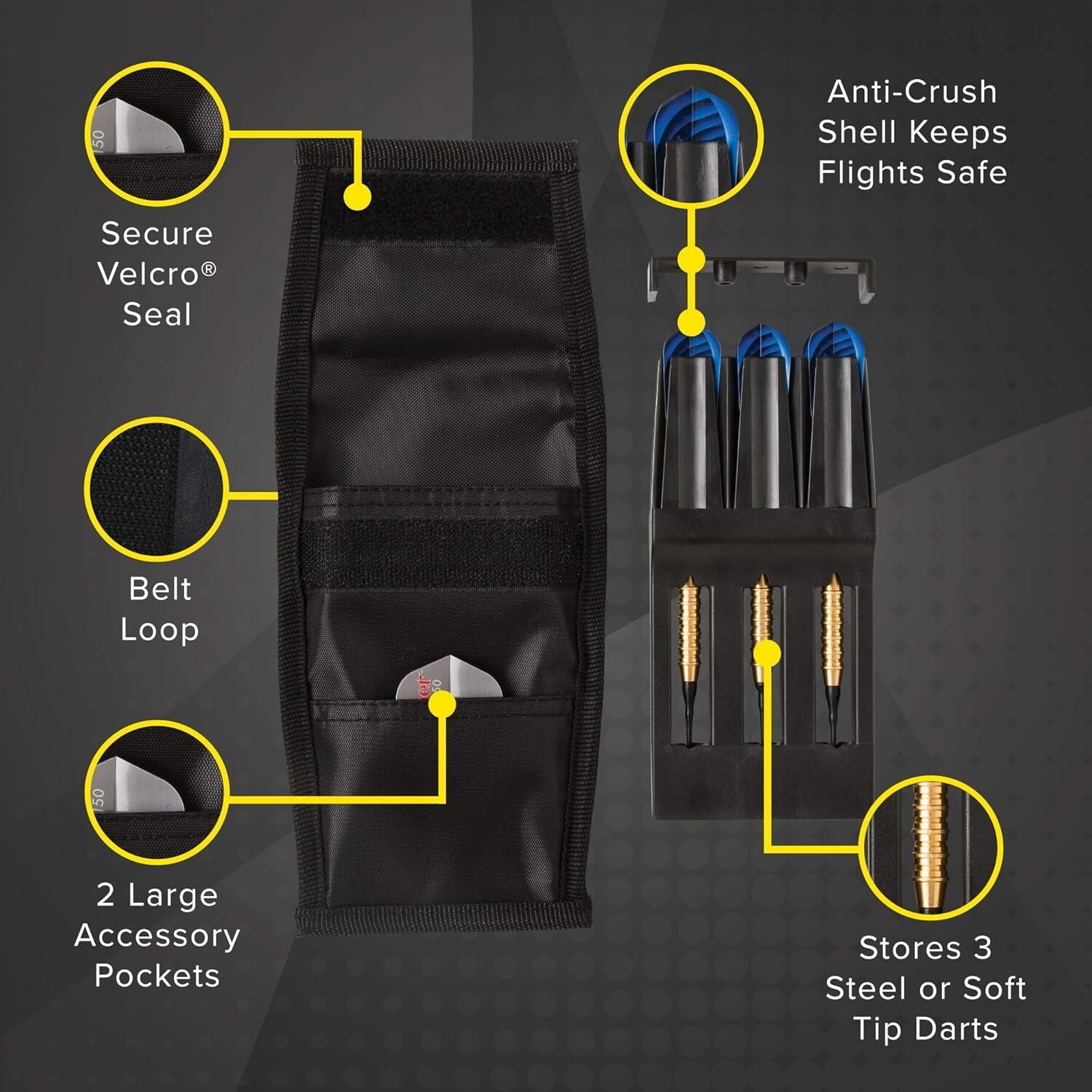Black Dart Case with Plastic Insert Holds 3 Darts and Keeps Flights Safe