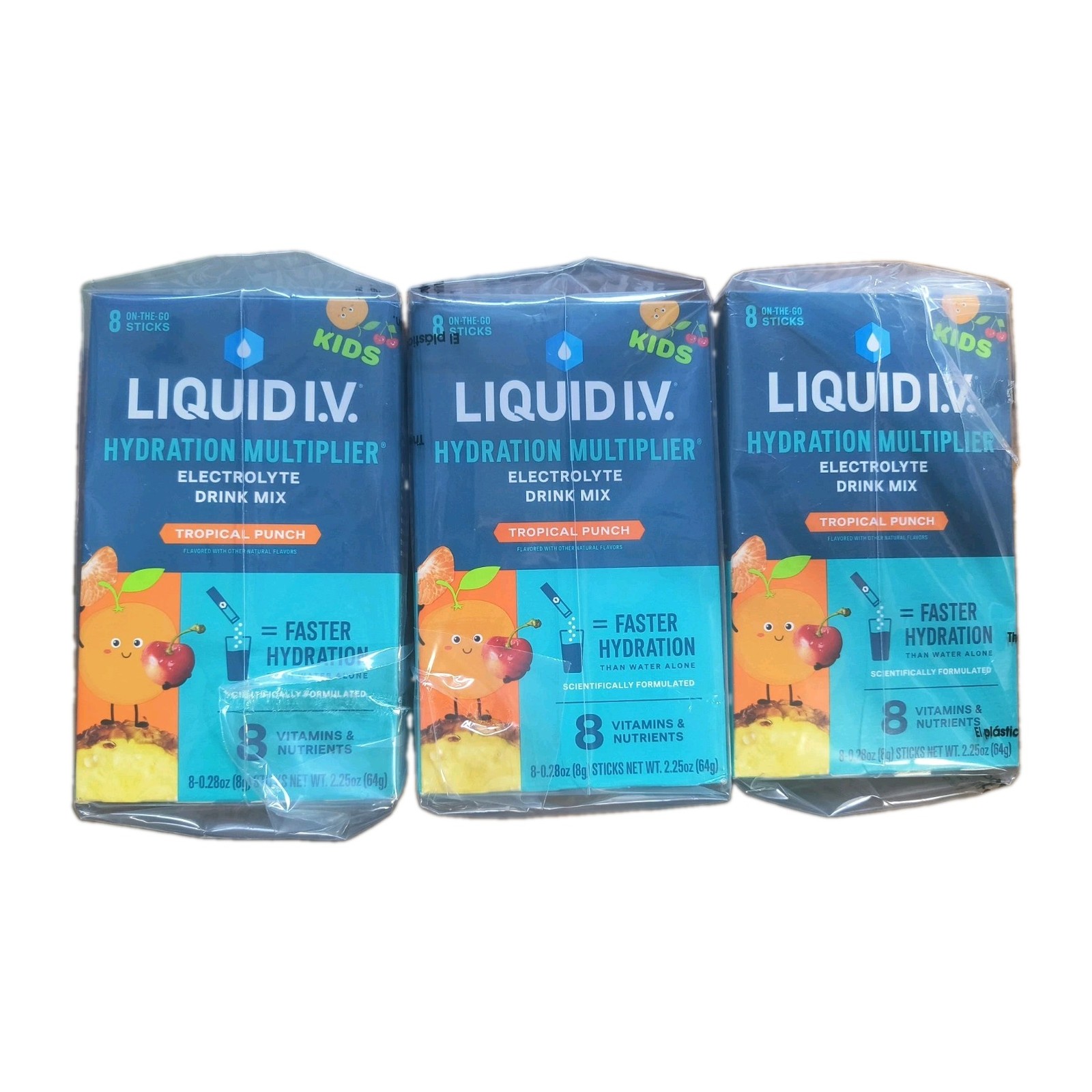 LIQUID IV Tropical Punch Kids Hydration Mix 8 Ct 0.28 OZ Lot of 3 exp 11/5/2026