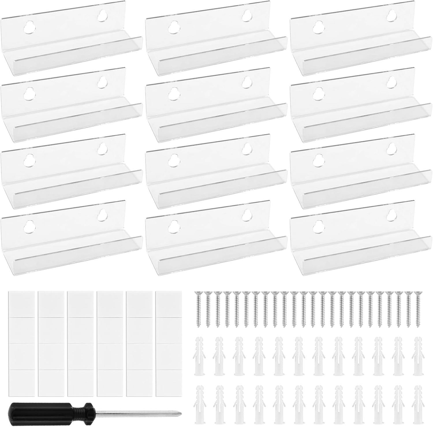 12 Pack Clear Vinyl Record Shelf Wall Mount, 4 Inch Floating Acrylic...