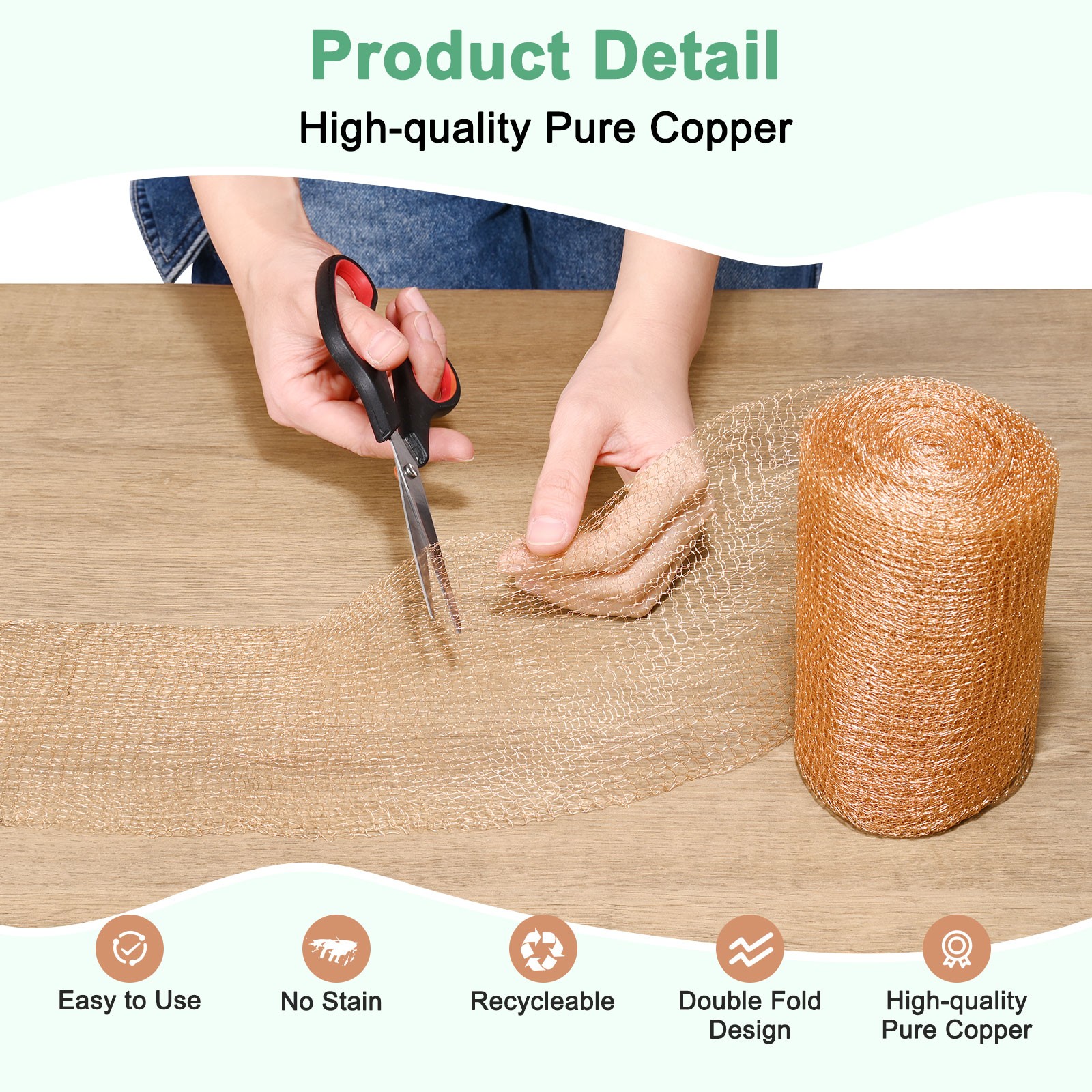 Copper Mesh 5 Inch x 32.8ft Copper Wool Rustproof Mesh Roll