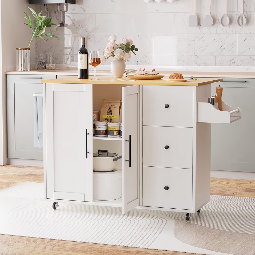 Kitchen Island Wheels with Storage-Multifunctional Kitchen Island Cart Drop Leaf