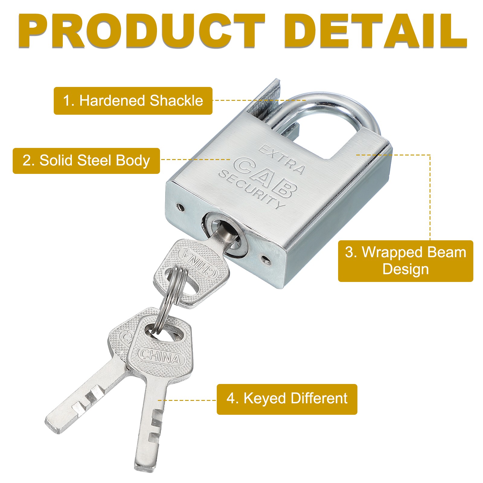 68mm (2-11/16")Steel Padlocks, Keyed Different Pin Tumbler Padlocks with Key