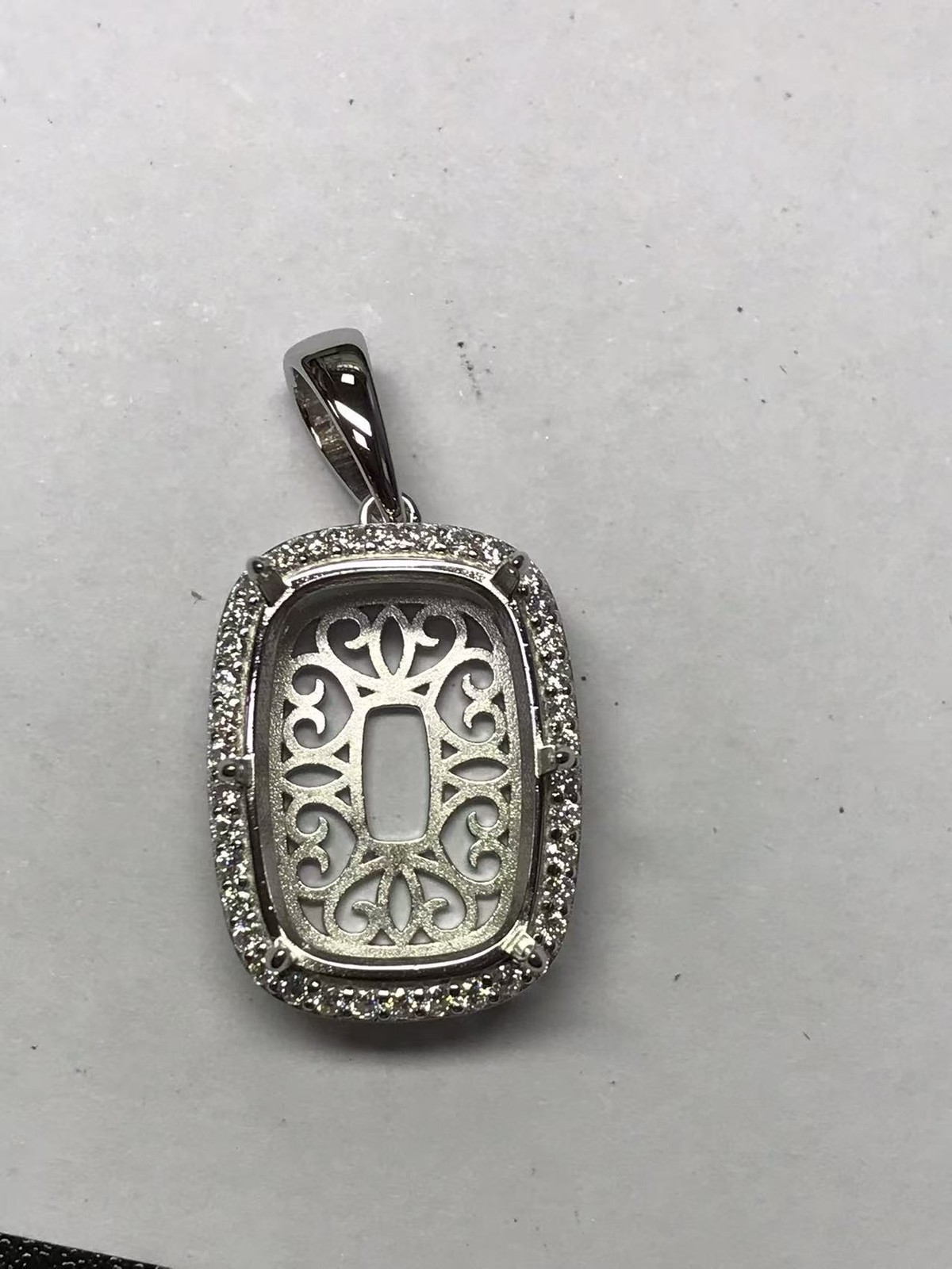 Sterling Silver Semi Mount Pendant Setting Cushion CU 19x13mm