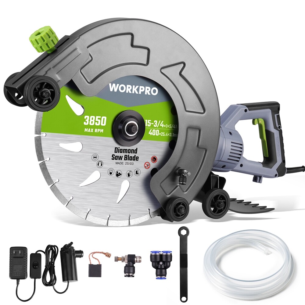 WORKPRO 16" Wet Concrete Saw 1600W 3100RPM Electric Concrete Saw Max Depth 6.69"