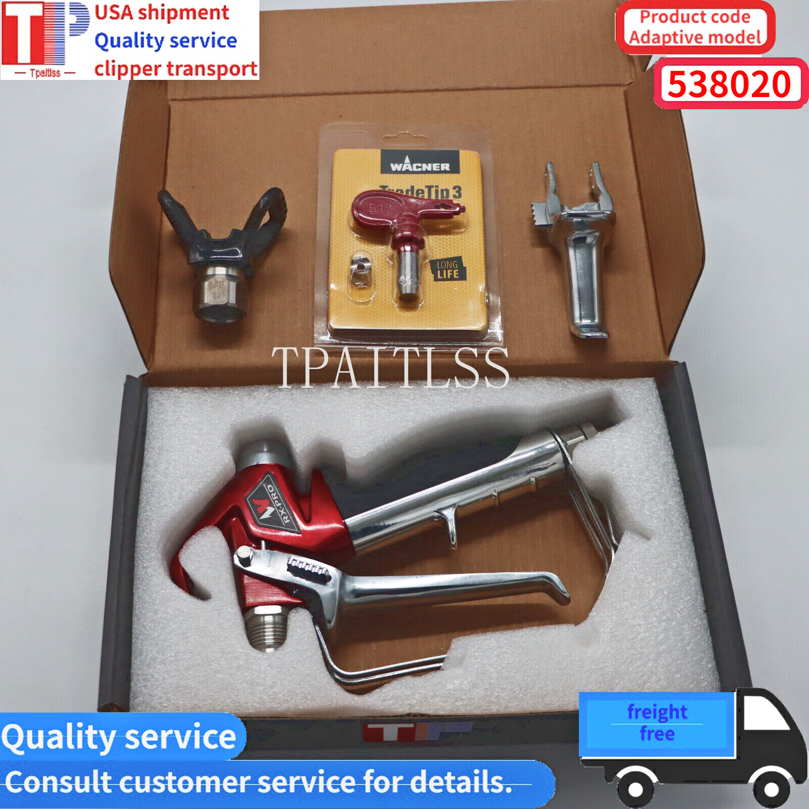 538020 Airless Spray Gun RX-Pro Red Series w/ 517 Tip & Guard Titan 053 8020 1pc