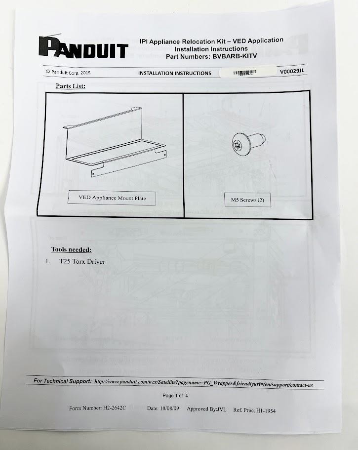 Panduit BVBARB-KITV VCE Appliance Relocation Kit Rack Mount Hardware
