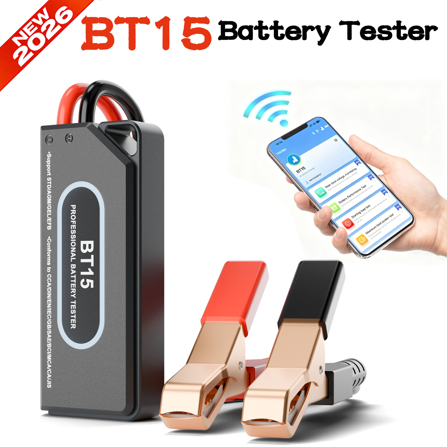 2026 BT15 Car Battery Tester 12V Load Tester Charging System Analyzer