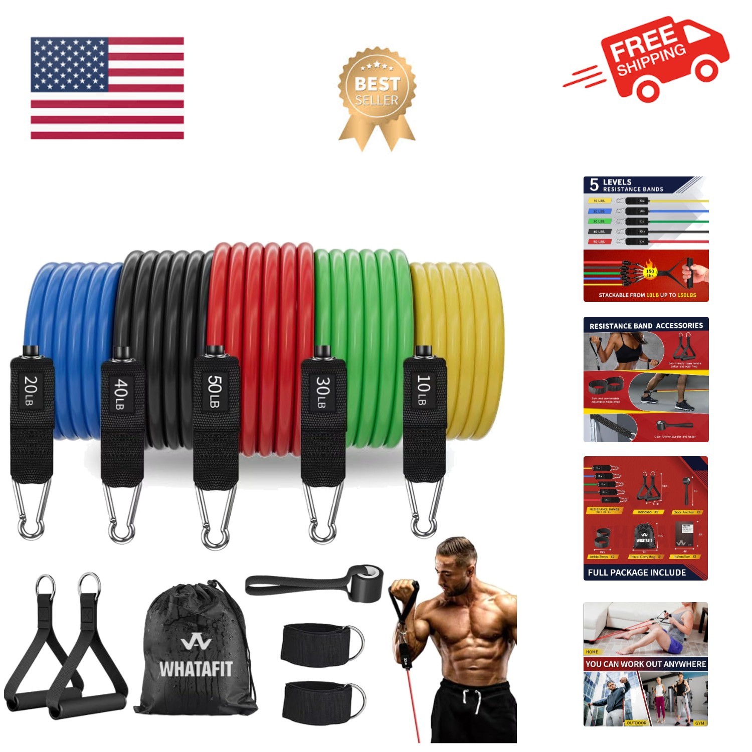 Resistance Bands, Exercise Bands，Resistance Bands for Working Out, Work Out B...