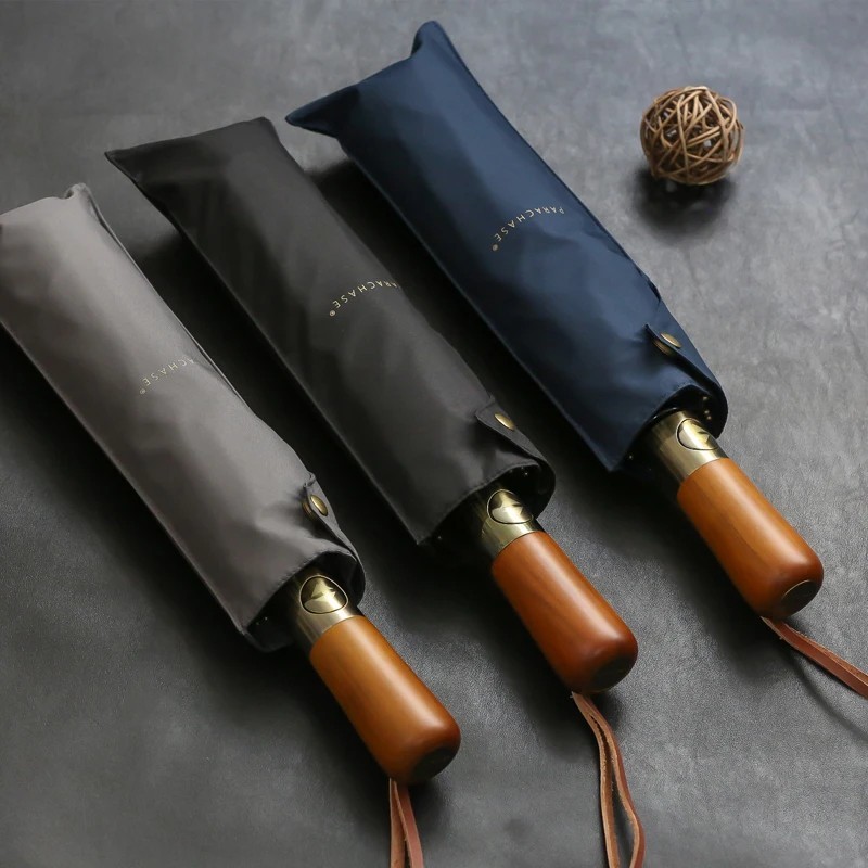 Automatic Golf Umbrella Large Windproof Rain Umbrella Wooden Handle 115cm