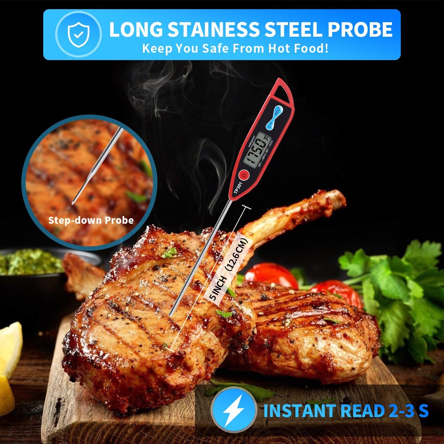 Long Probe Cooking Thermometer with Digital Display - Perfect for Food & Liquids