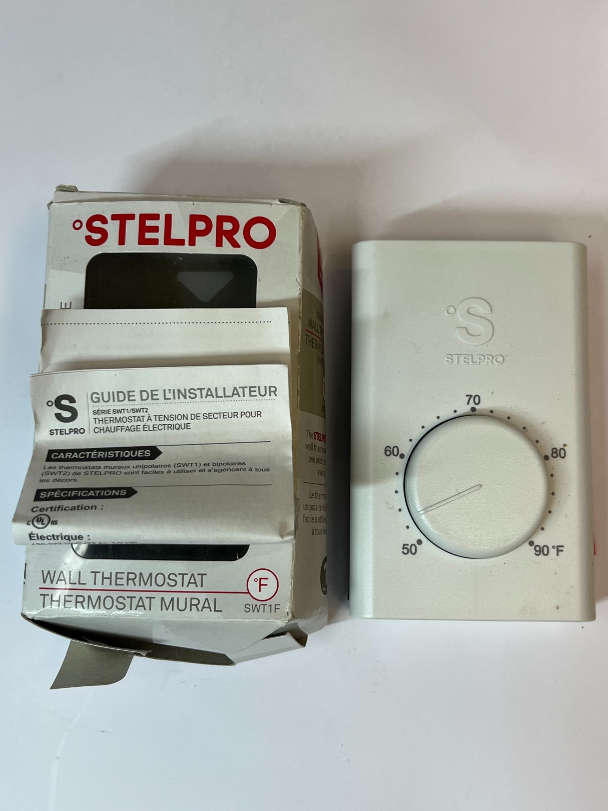 Stelpro SWT1 Wall Thermostat 50-90°F Line Voltage Electric Heat + Box