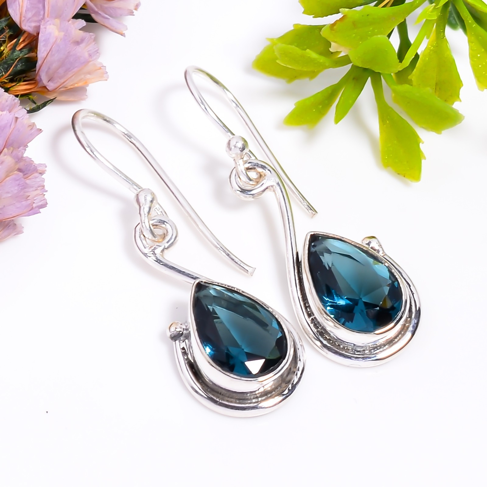 Teal Tourmaline Earring, Gemstone Handmade Earring 925 Sterling Silver Jewelry'