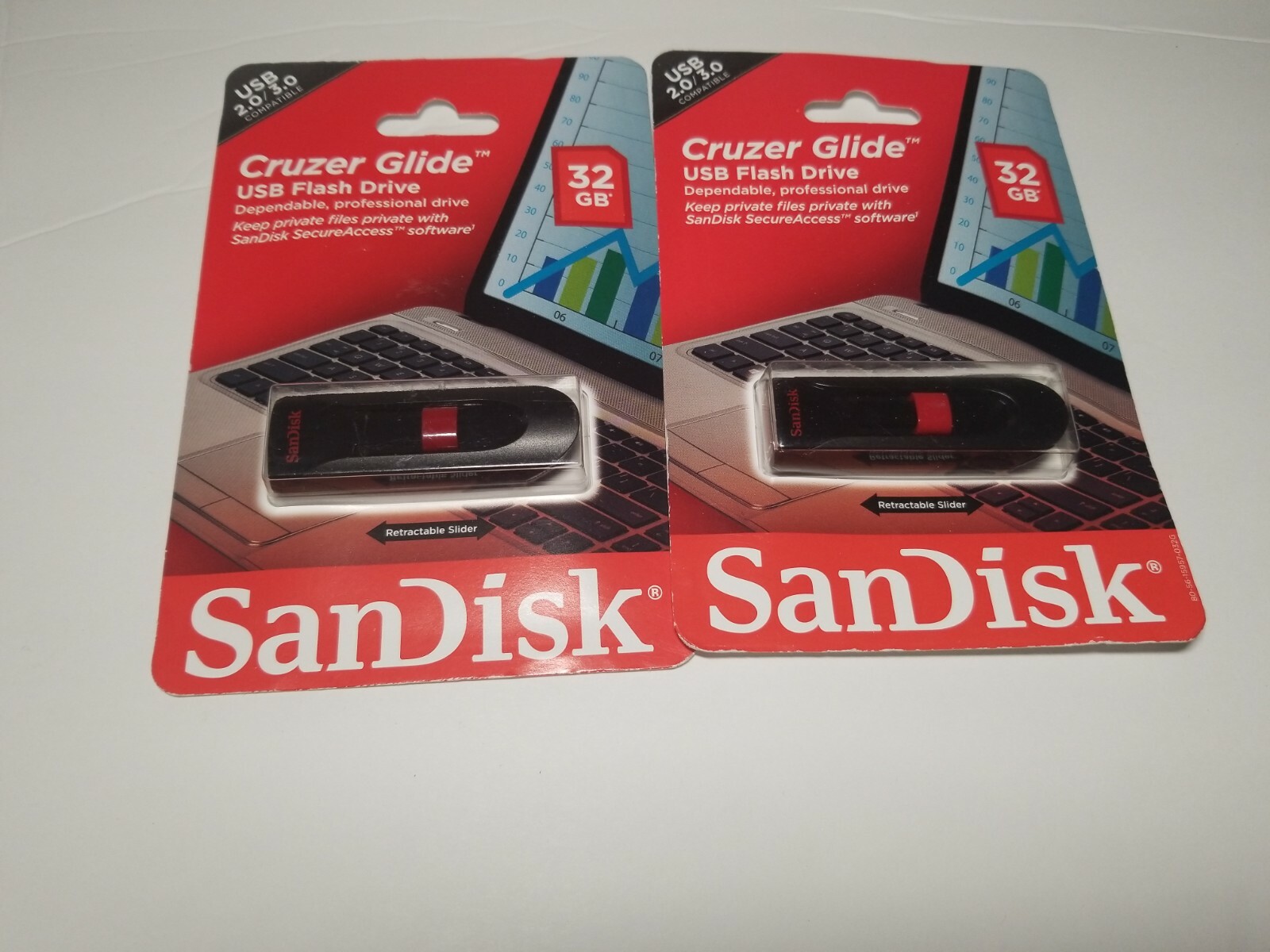 *LOT OF 2* NEW SanDisk Cruzer Glide 32GB USB 2.0/3.0 Compatible Flash Drive
