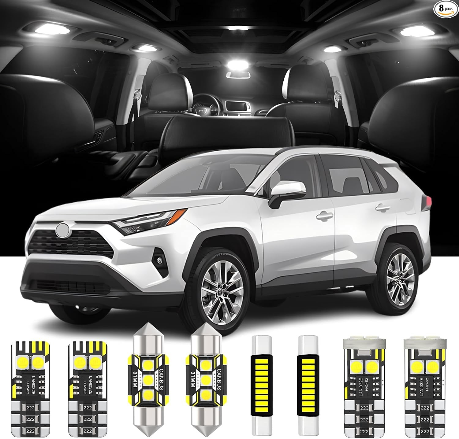 8 Pieces Interior LED Lights Replacement for RAV Size: Interior LED Lights Kit