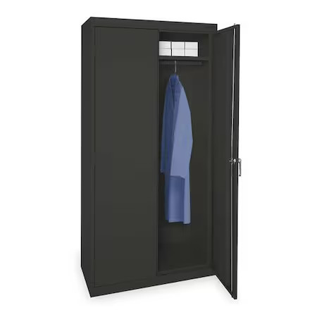 Wardrobe Storage Cabinet, 72 In H, 36 In W, 18 In D, Swing, Keyed, Black, 1