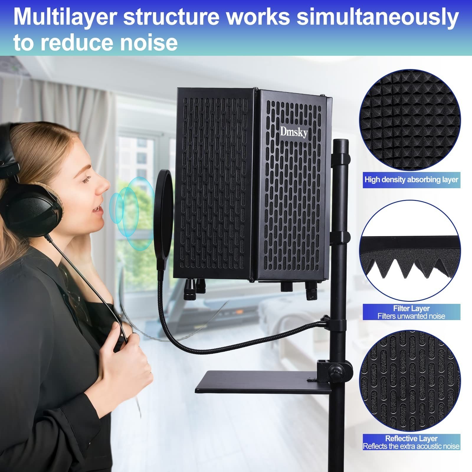 Dmsky Microphone Isolation Shield with Pop Filter & Tripod Stand