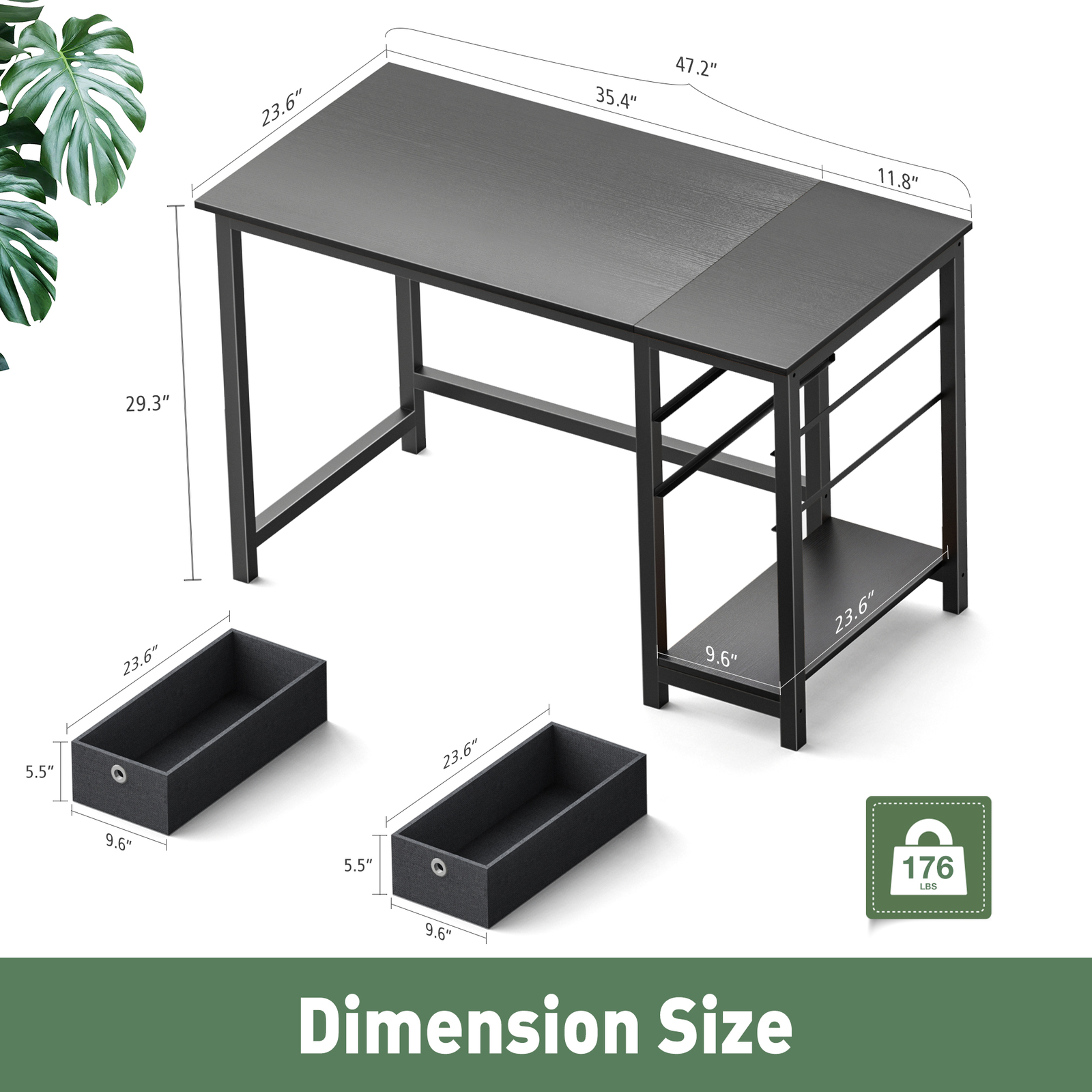 Office Computer Desk with 2-Tier Drawer Storage, Side Headphone Hook, Two Size