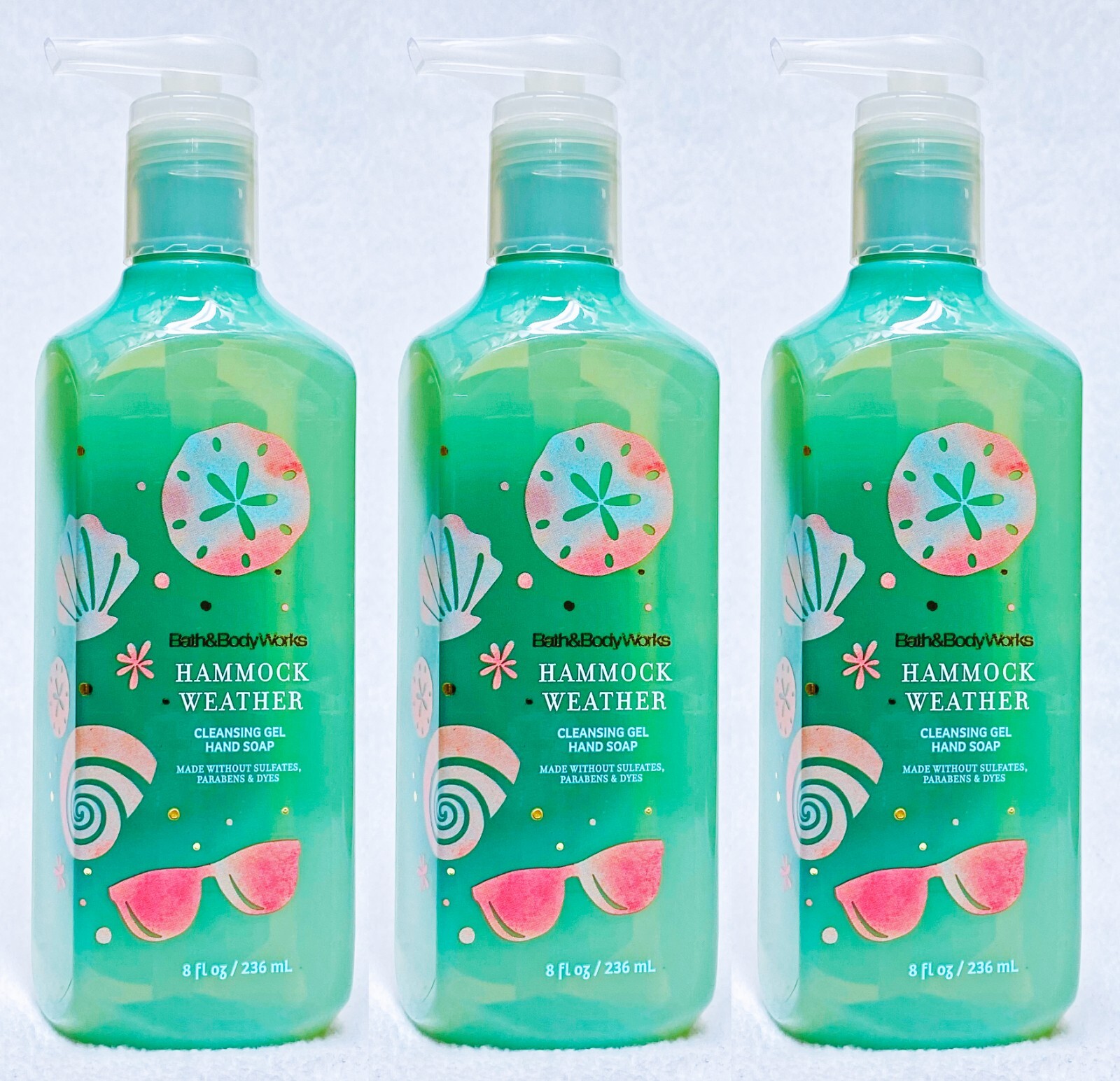 3 Bath & Body Works HAMMOCK WEATHER Cleansing Gel Hand Soap 8.0 oz