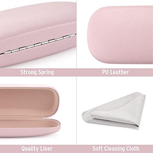 Glasses Case Hard Shell - PU Leather Eyeglass Case Eyeglasses Case for Pink
