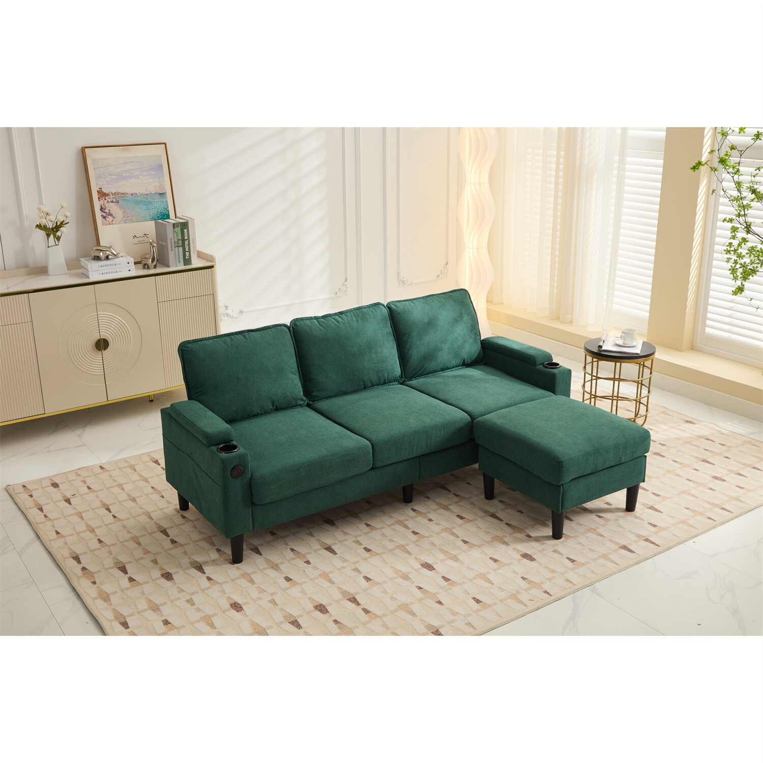 L Shaped Sectional Sofa Couch 3 Seater Sofa w/ Storage Ottoman Living Room Sofa