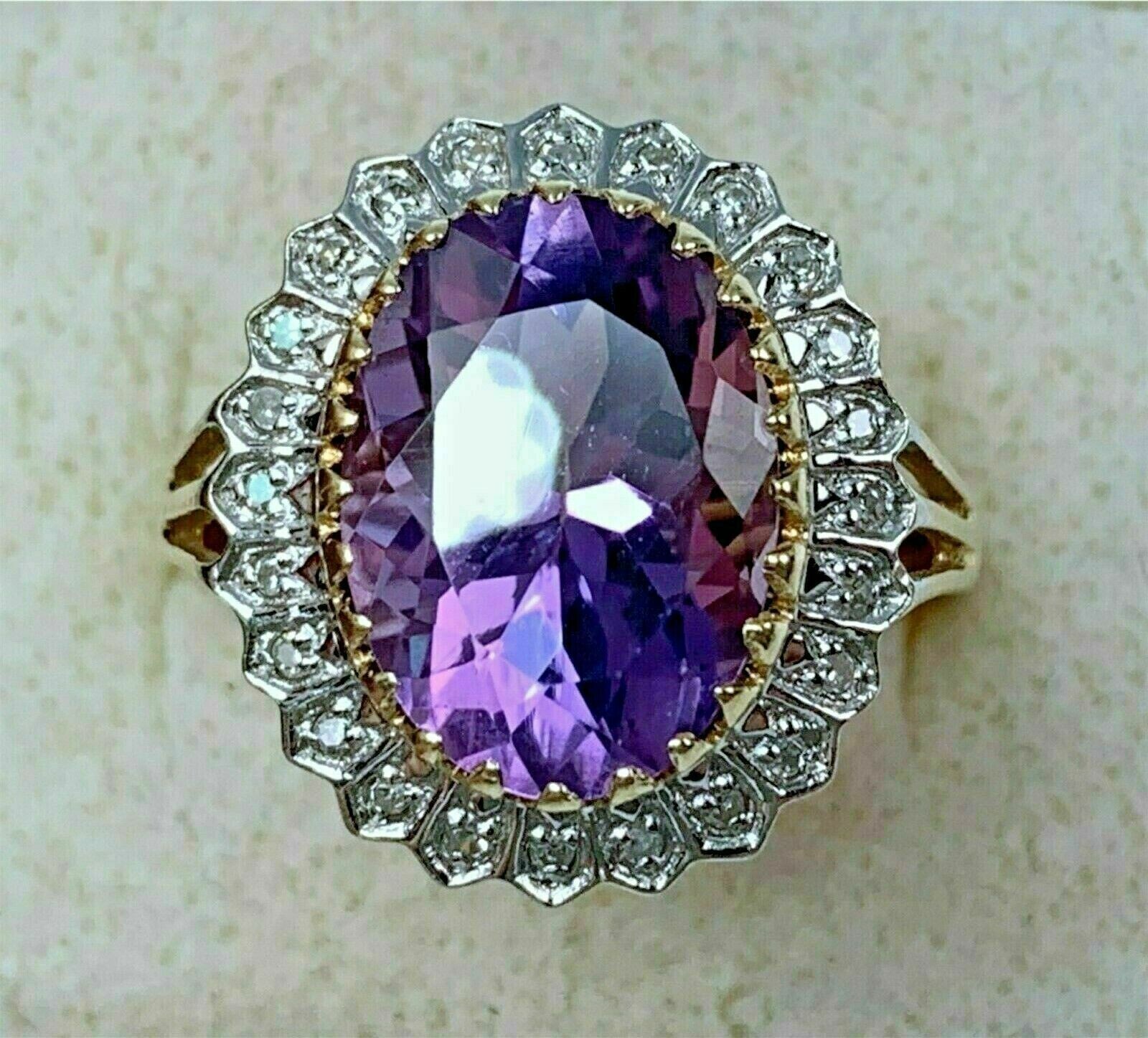 3Ct Oval Cut Lab Created Amethyst Diamond Engagement Ring 14k Yellow Gold Finish