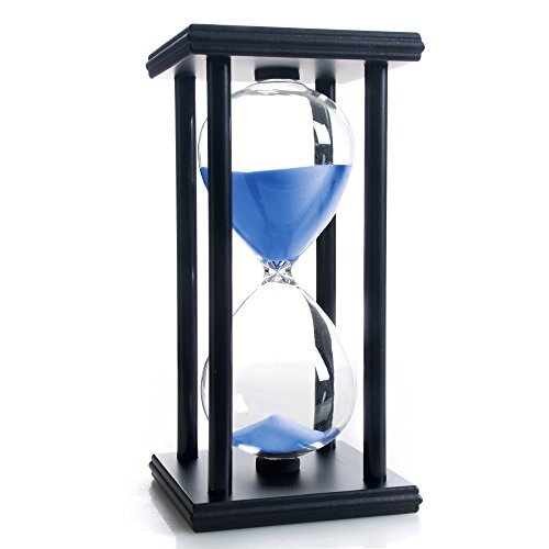 Hourglass 60 Minutes Blue Sand Timer, Black Wooden Frame Sand Clock