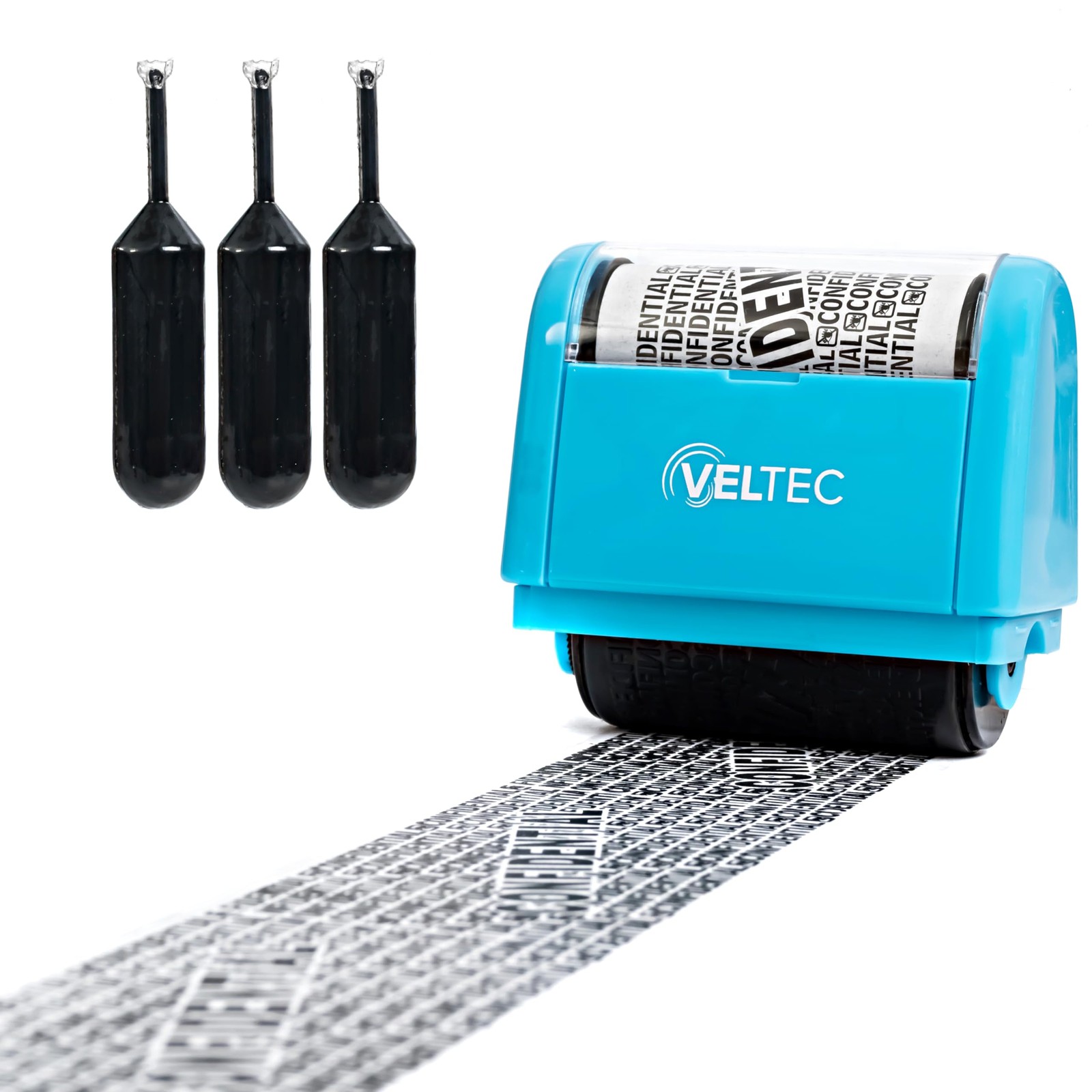 Veltec ID Protector Ink Roller - Identity Theft Stamp+3 Refills, Blue