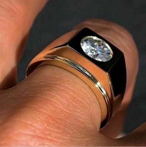 Round Cut 2.60 Ct Diamond Lab-Created Men's Engagement Ring 925 Sterling Silver