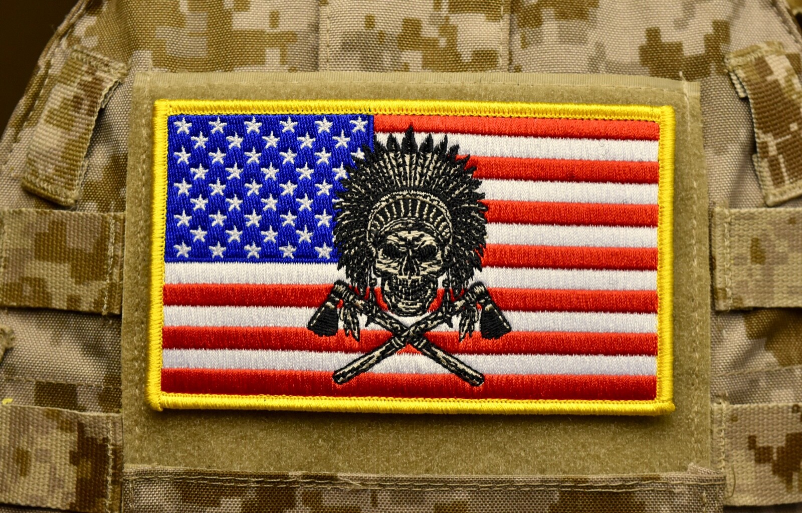 Large 3"x5" Chief Skull American Flag Embroider Patch SOCOM SFOD-D CAG SEAL NSW