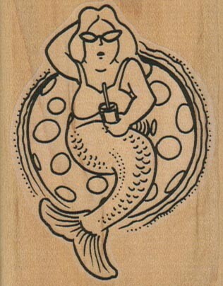 Mermaid Floating 2 1/4 x 2 3/4" Rubber Stamp, Ocean, Nautical, Beach Stamp