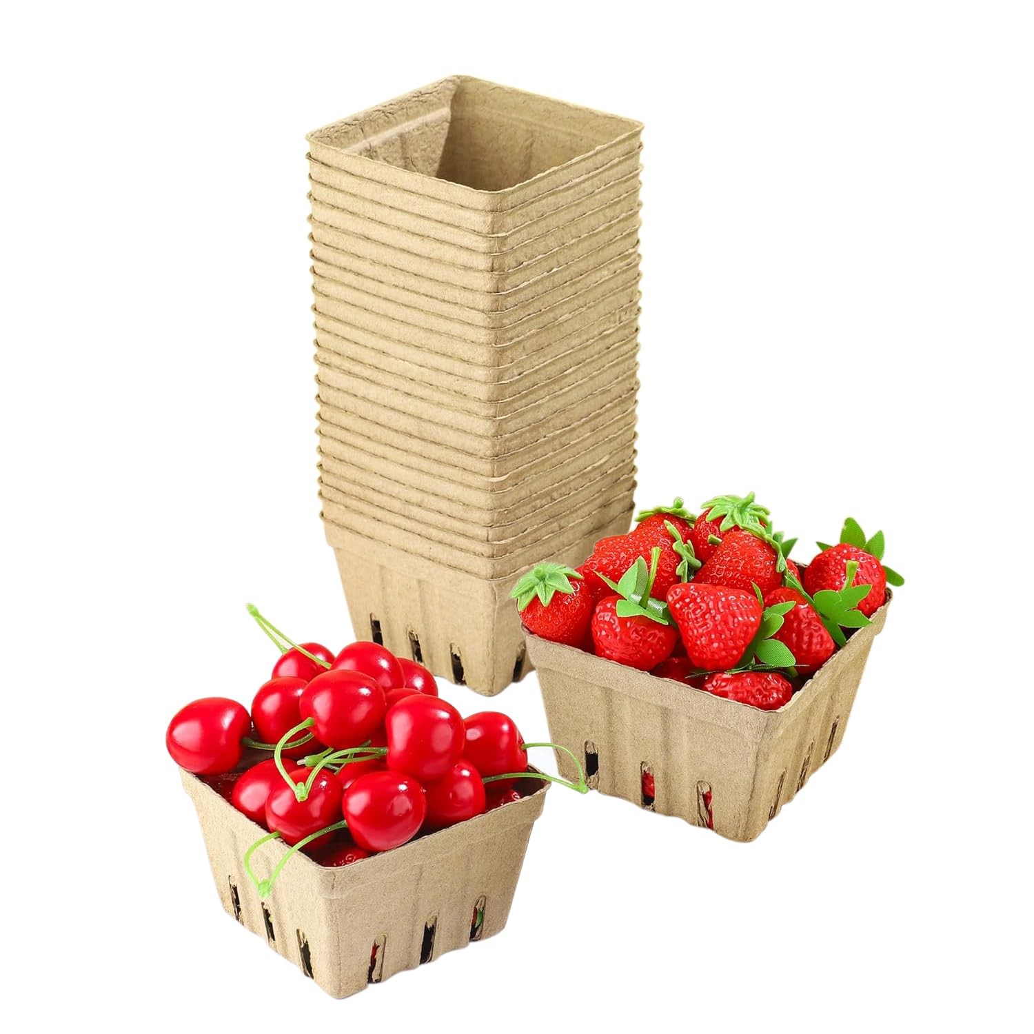 50 PCS Natural Pulp Fiber Berry Baskets Vented Molded Produce Container