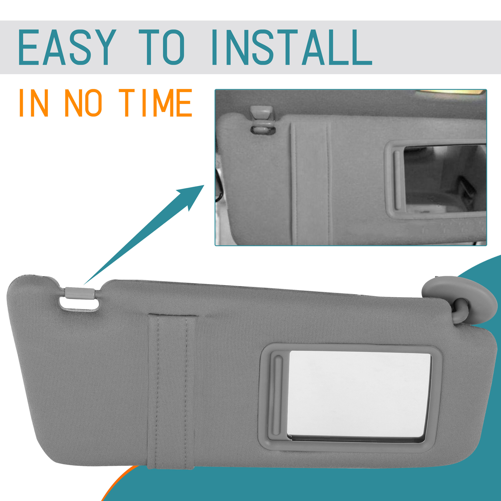 Passenger Side Sun Visor for Toyota Camry 2007-2011 With Sunroof Mirror Gray