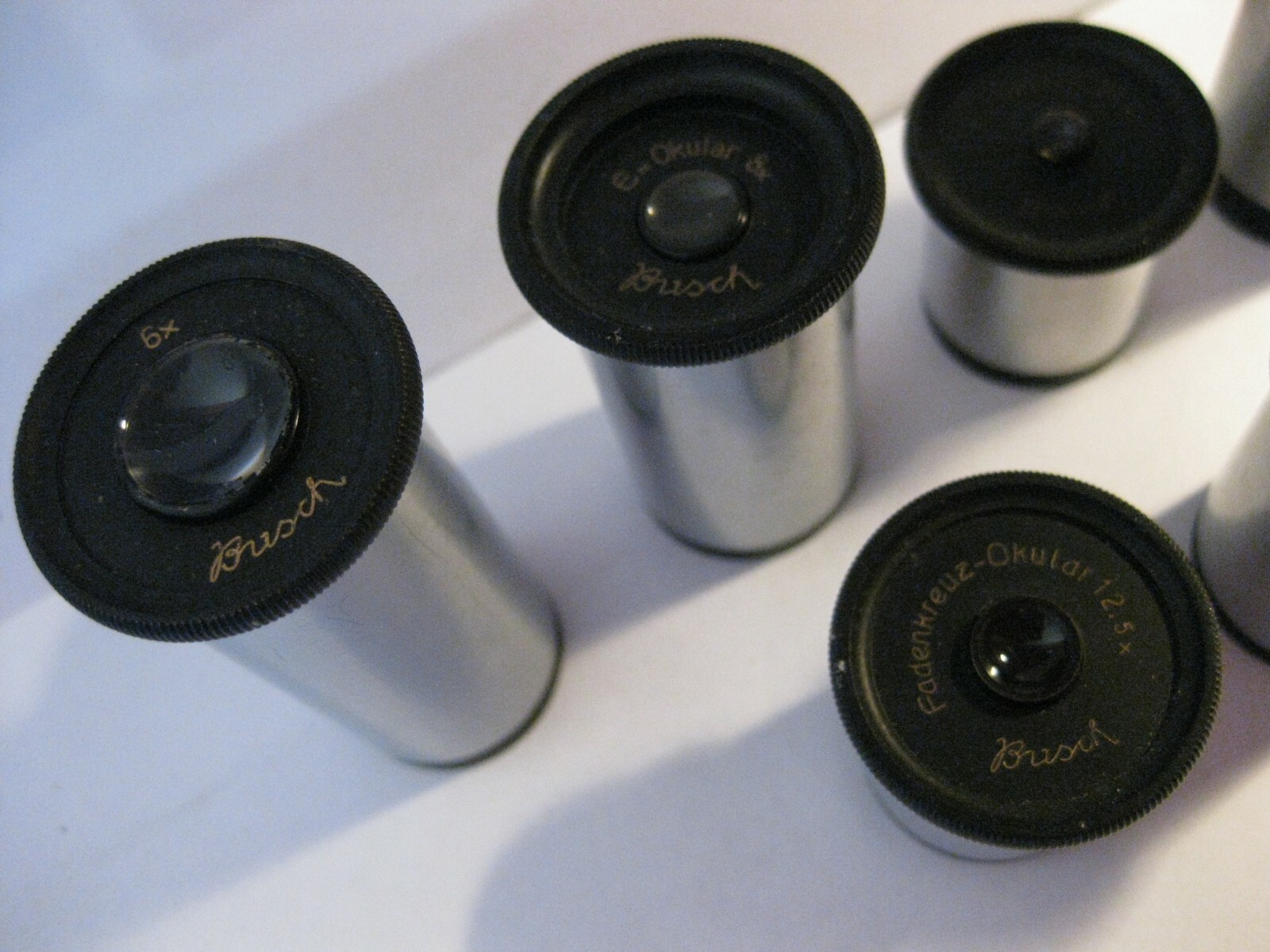 II, Antiq. 6pcs OCULAR Busch Rathenow Metaphot 1900-1930 Microscope Accessories