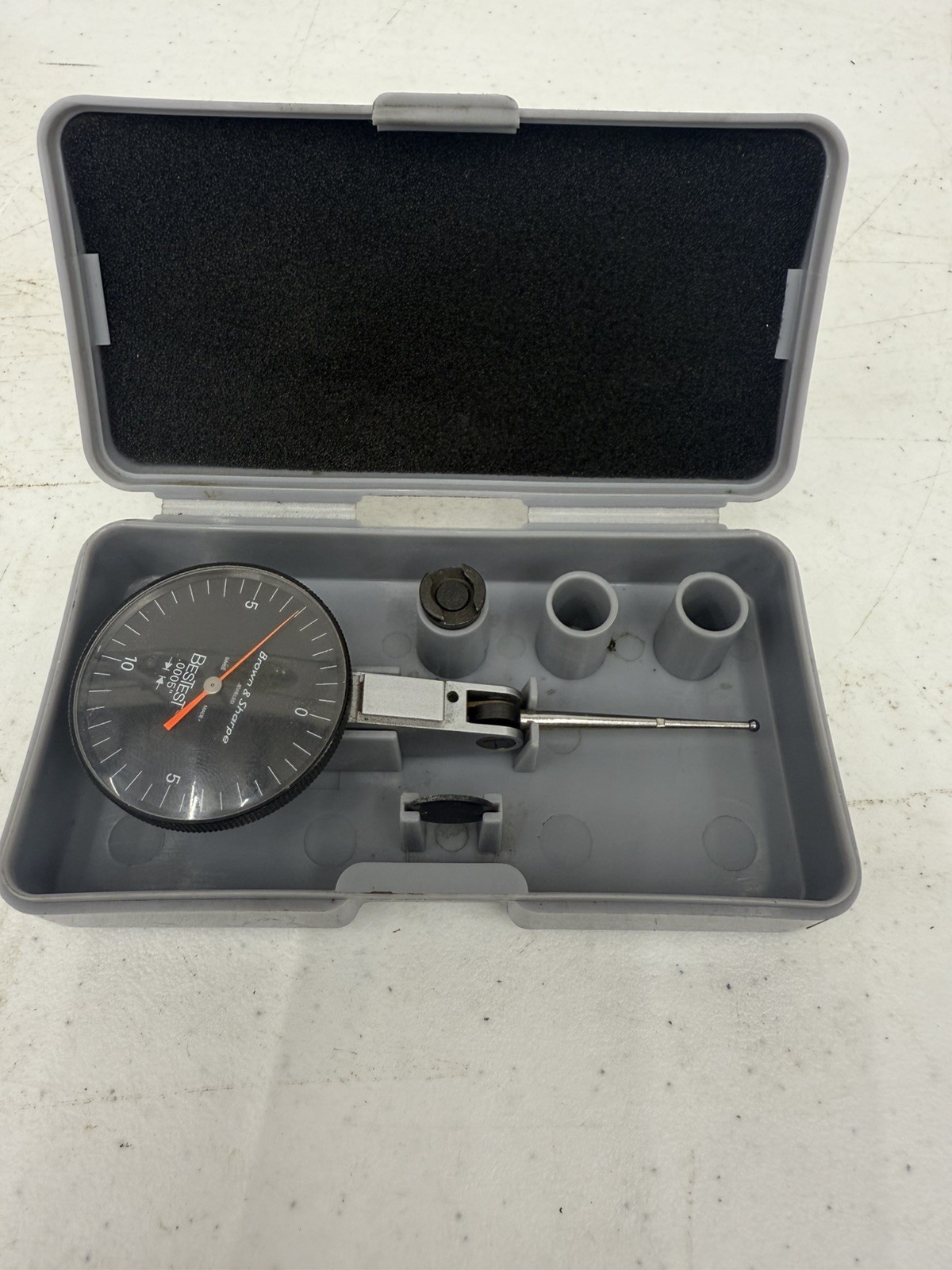 Brown&Sharpe LongTip Dial Indicator 599-7035-5,  0.020"Range,0.0005", Black Dial