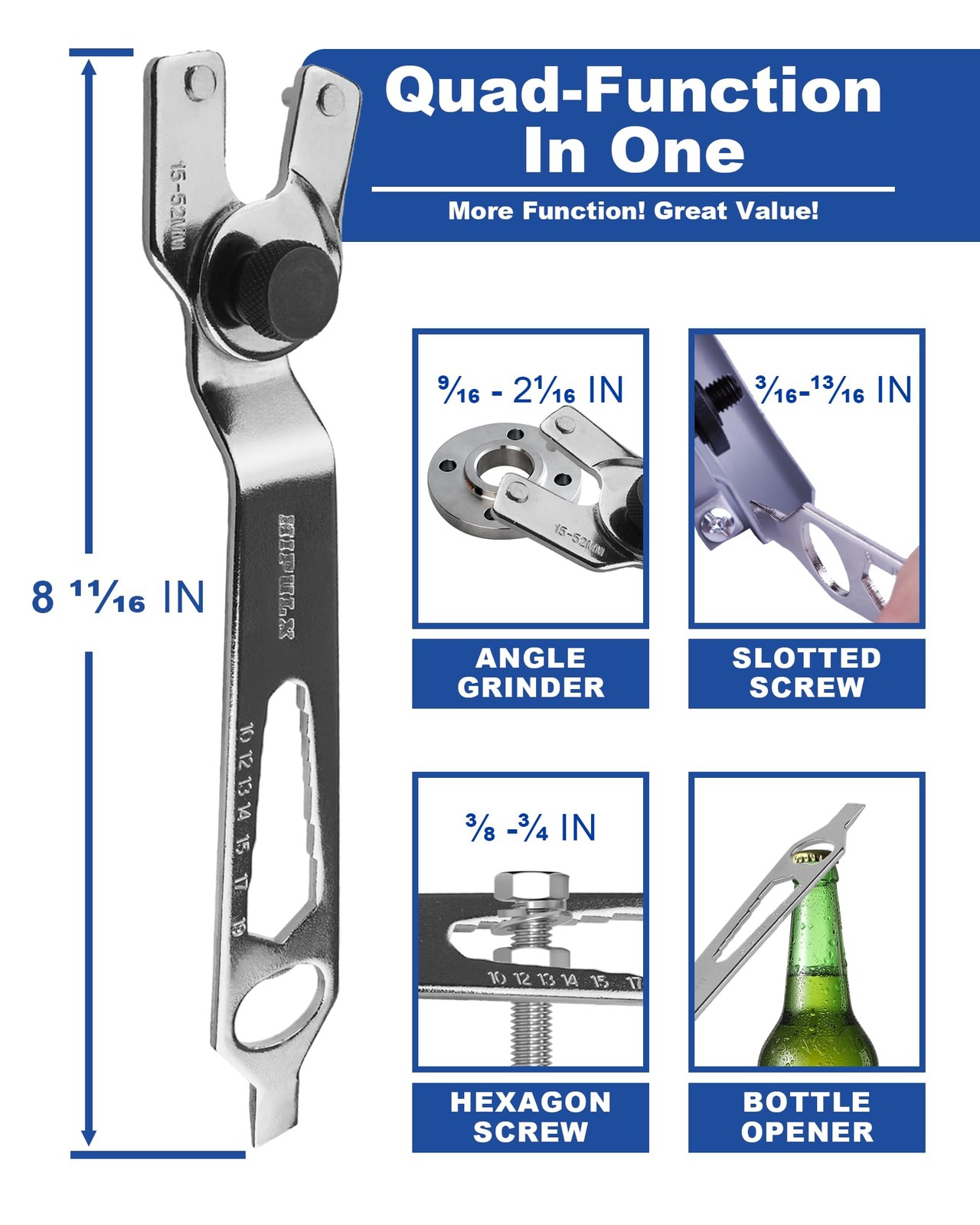 HIPULX 4-in-1 Angle Grinder Wrench | Multi-Function Pin Spanner | Adjustable ...