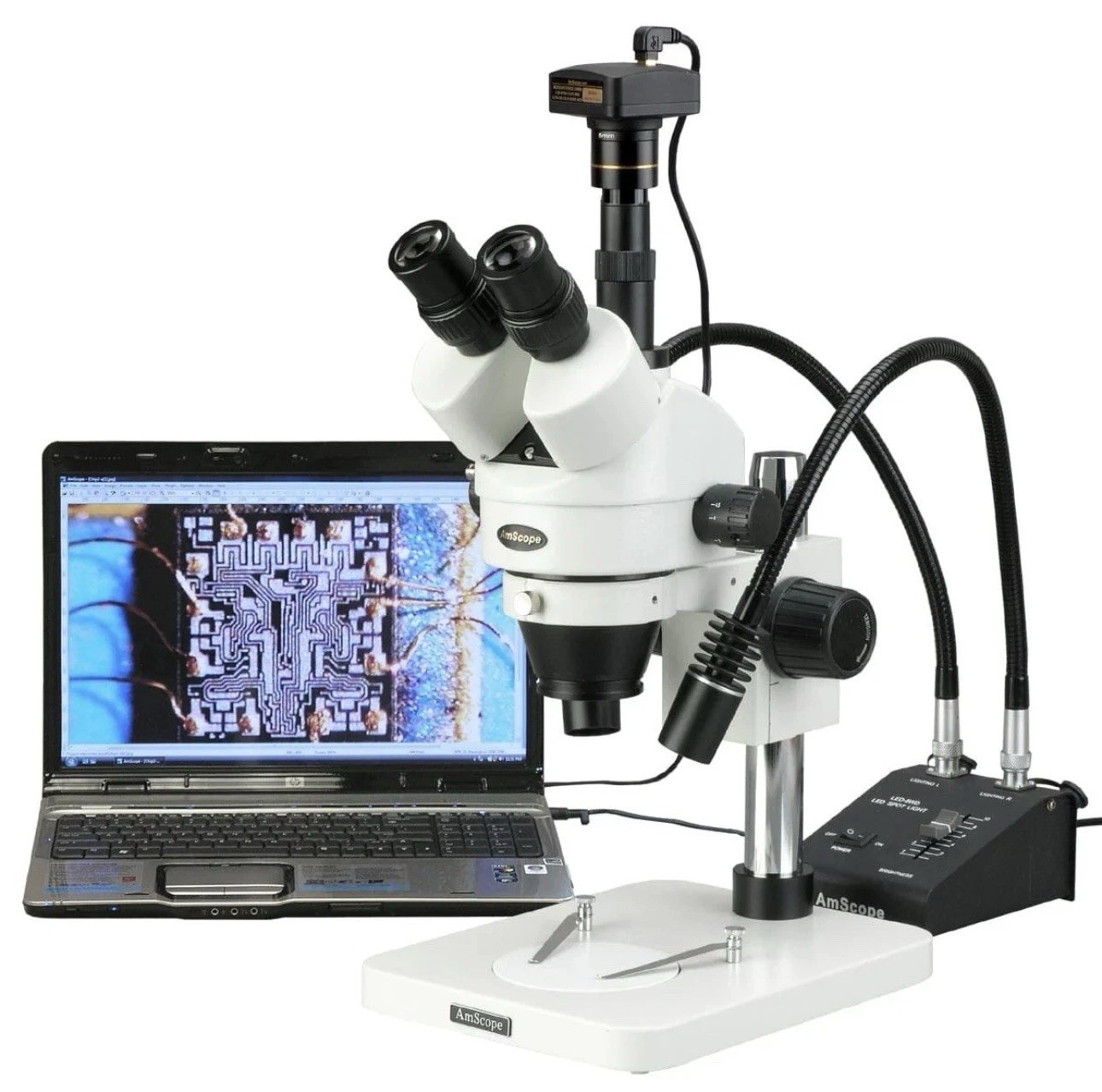 AmScope SM-1TSW2-L6W-8M Trinocular Stereo Microscope 8MP Camera LED New