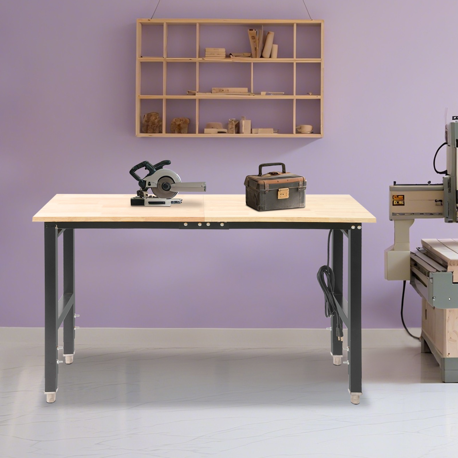 Adjustable Height Workbench w/ Power Strip Working Table Heavy-Duty Work Desk
