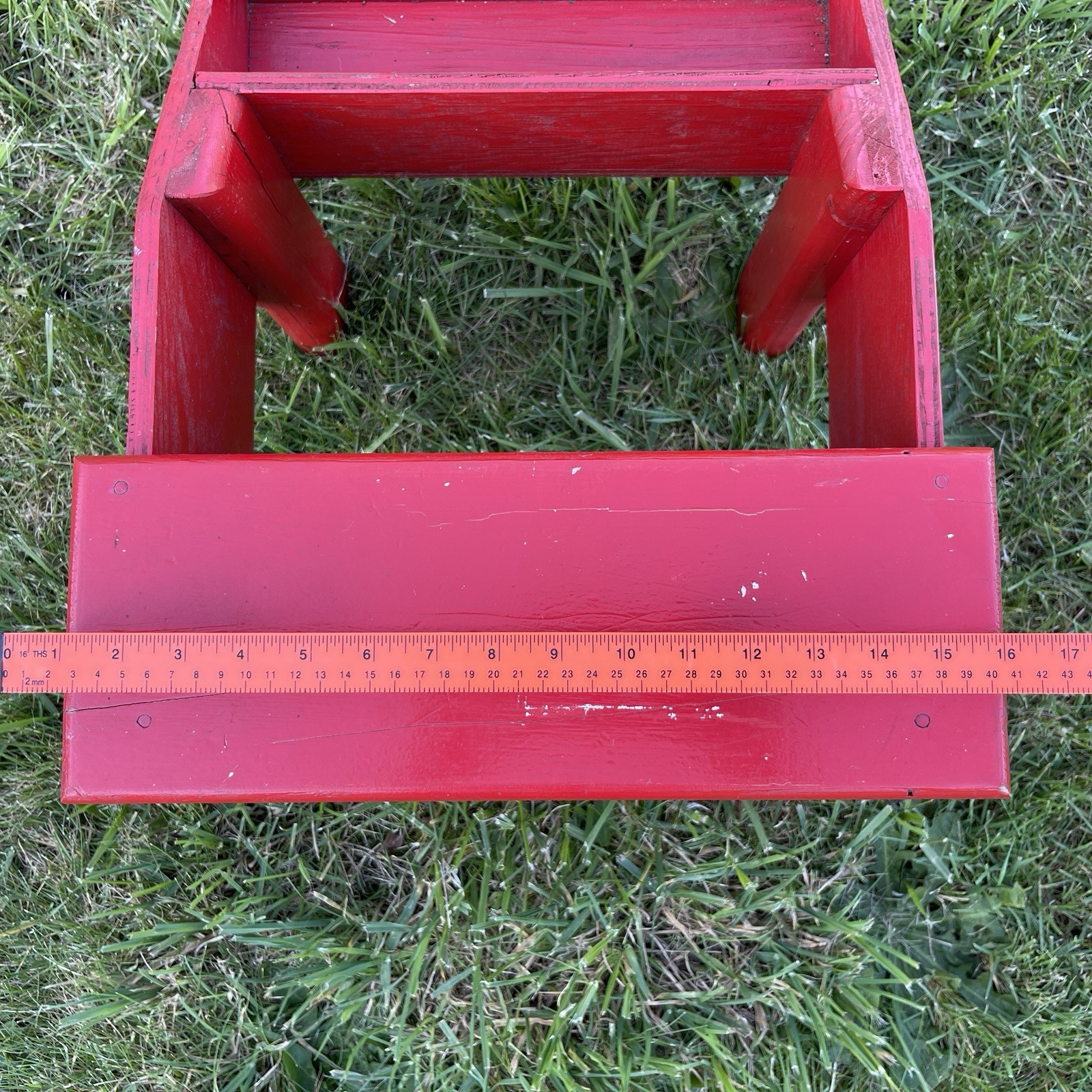 Vintage Red Wood Bench w/ Walnut Nut Cracker Attachment