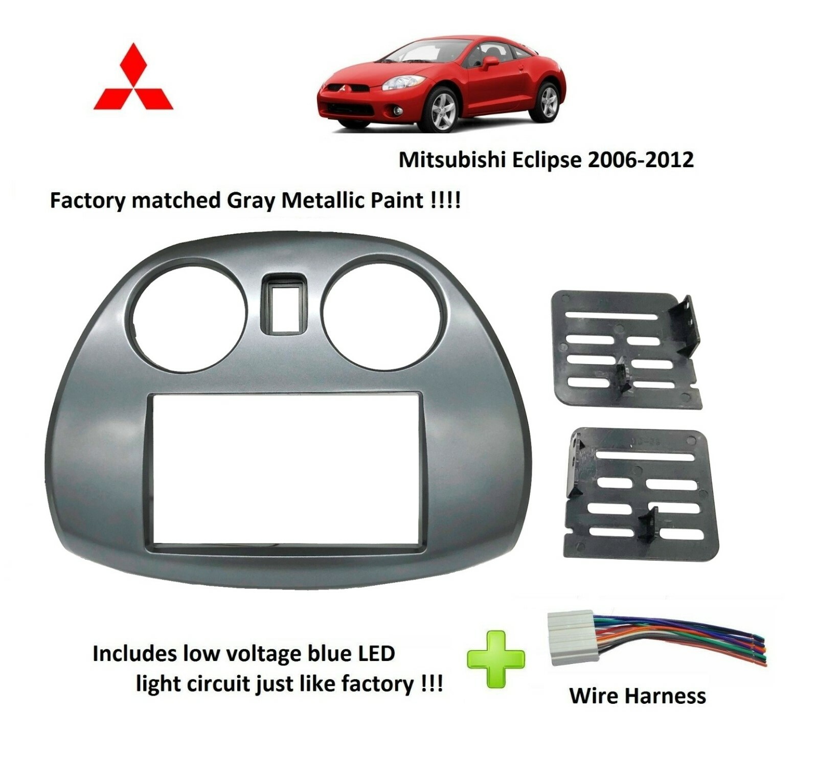 Radio Stereo Double Din Dash Install Kit Mount Blue LED fits Mitsubishi Eclipse