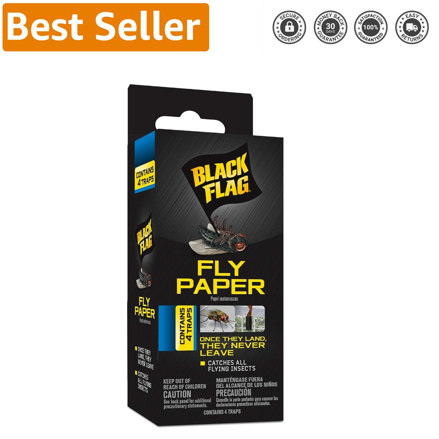 4-Pack Sticky Fly Paper Traps - Effective Control for Flies, Mosquitoes & Moths