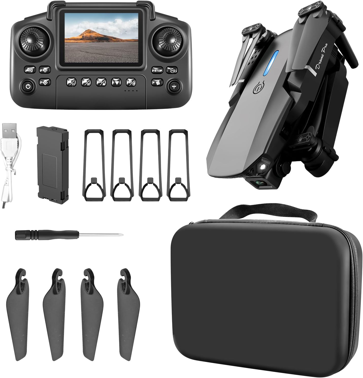 E88 Drone with Built-In Screen Control, Camera for Adults RC Drone with 720P HD