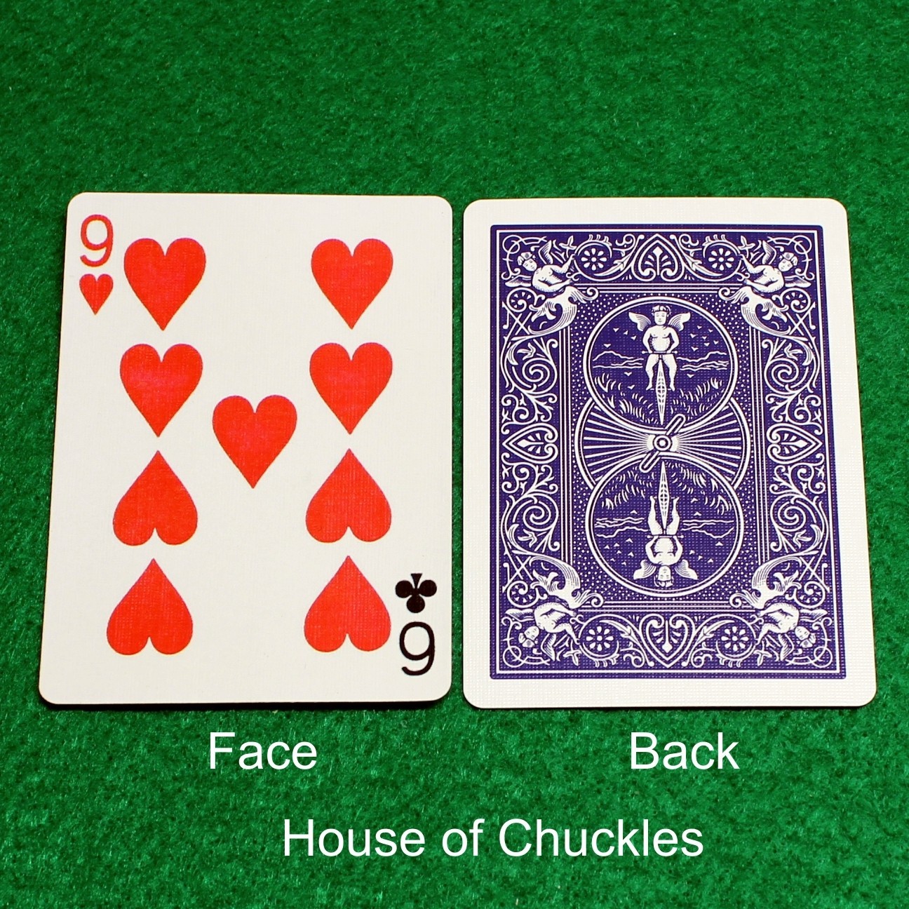 9 of Hearts / 6 of Clubs - Mis-Indexed, Bicycle Printed Gaff Card, Blue