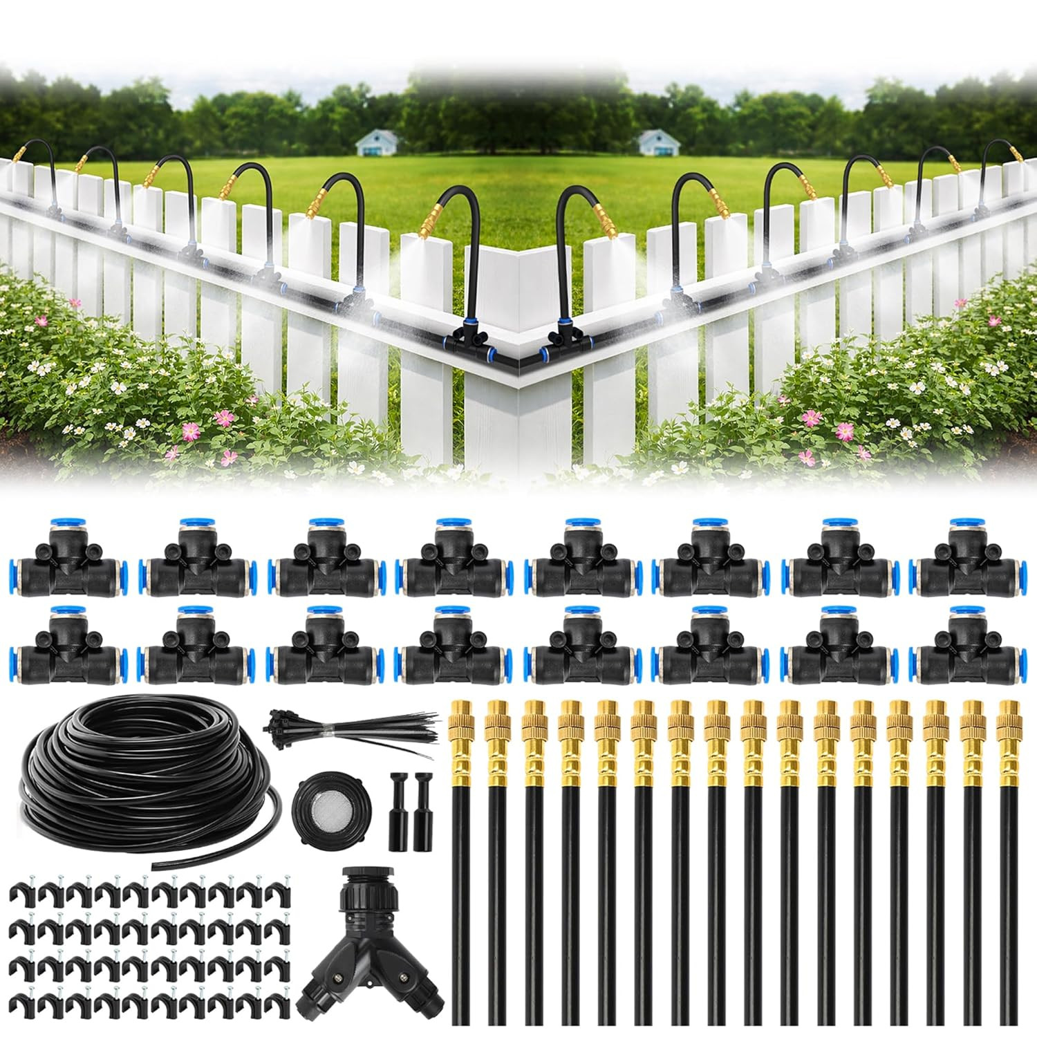 100FT Drip Irrigation System with 16 Adjustable Copper Nozzles