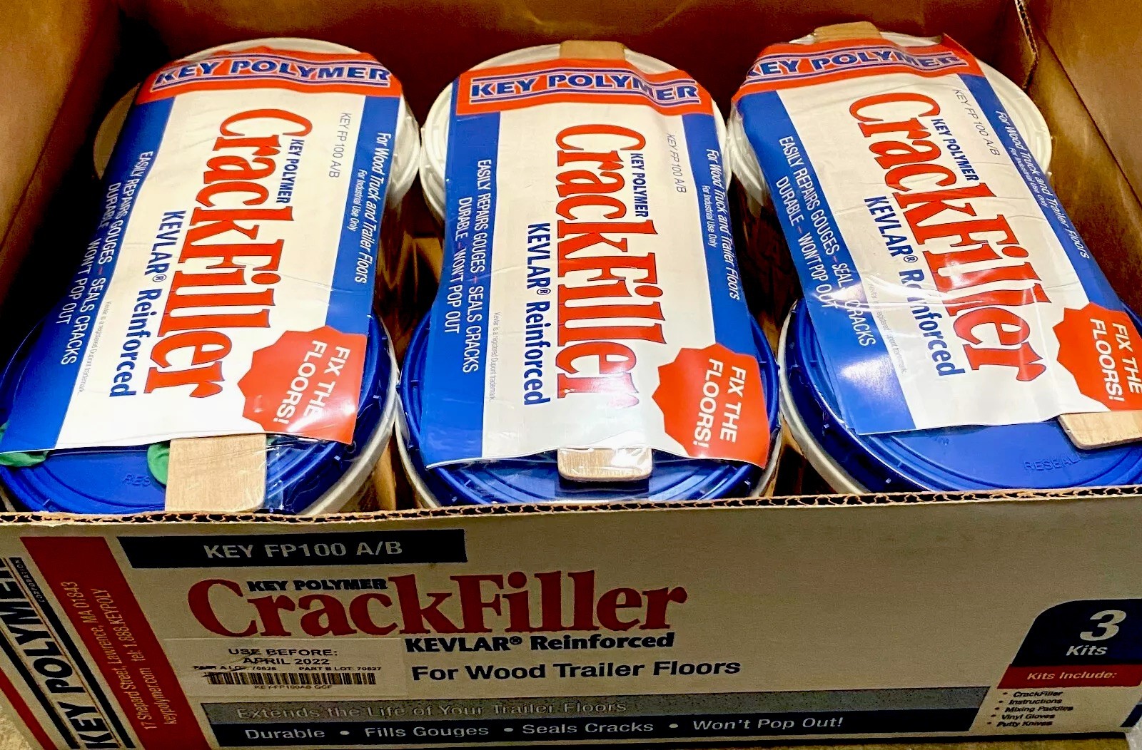 Crack Filler by Key Polymer FP100AB for Tractor Trailer Wood Flooring Repair 3pk