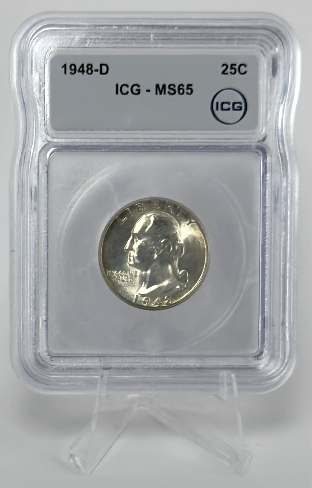 1948-D Washington Silver Quarter 25C ICG MS65 Rainbow Toned 90% Silver