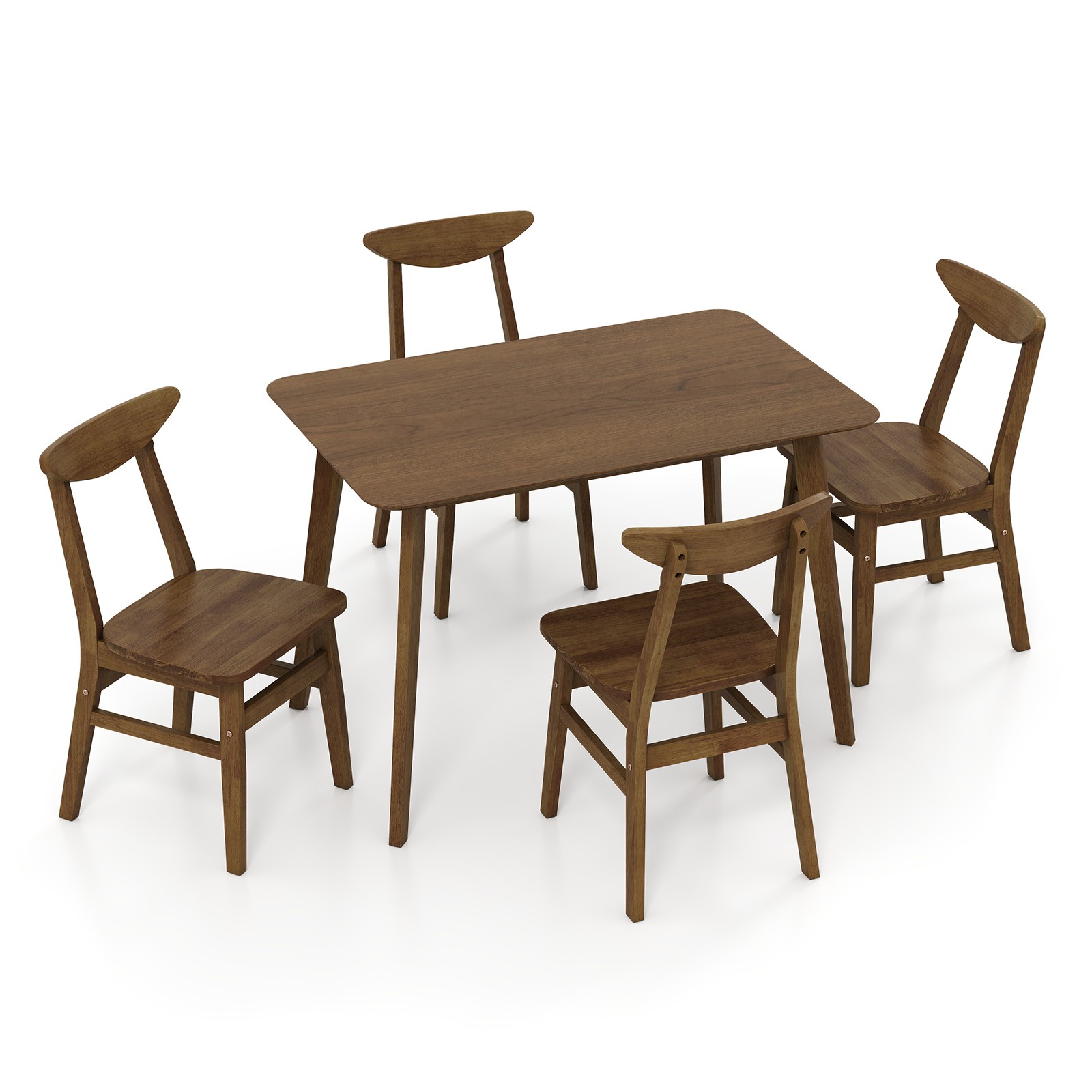 5PCS Solid Wood Dining Table Set, Mid Century Kitchen Table and Chairs Set for 4