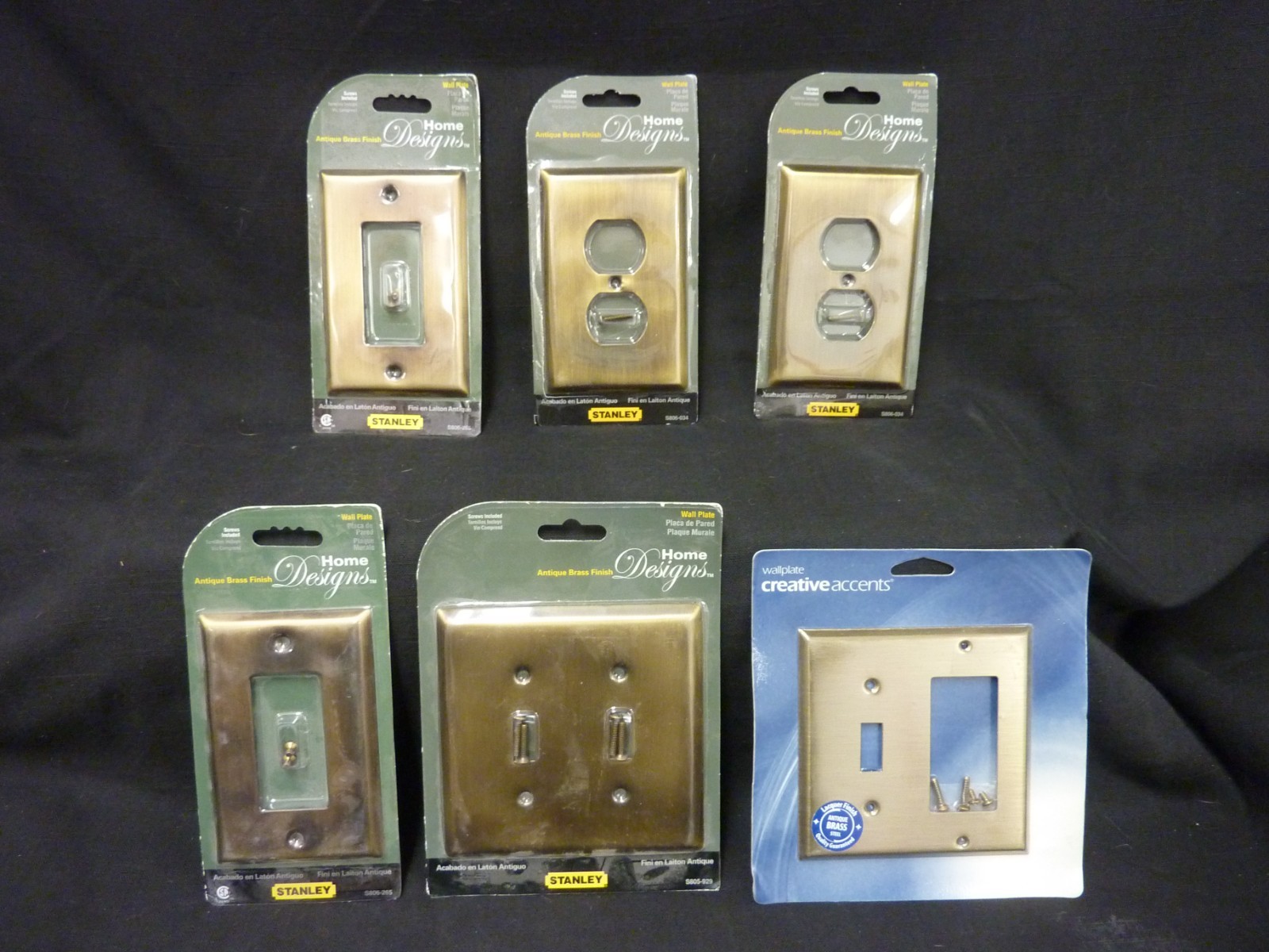 LOT OF 6 STANLEY WALL PLATES ANTIQUE BRASS FINISH HOME DESIGNS - NIB