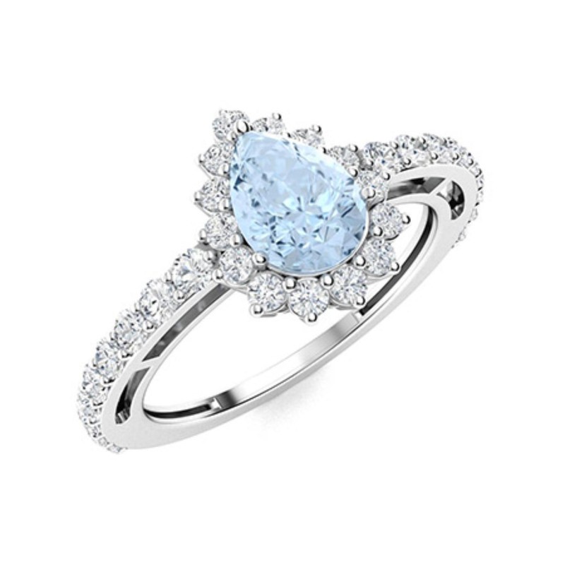 925 Silver Aquamarine Stone Solitaire with Accents Mother Ring Jewelry
